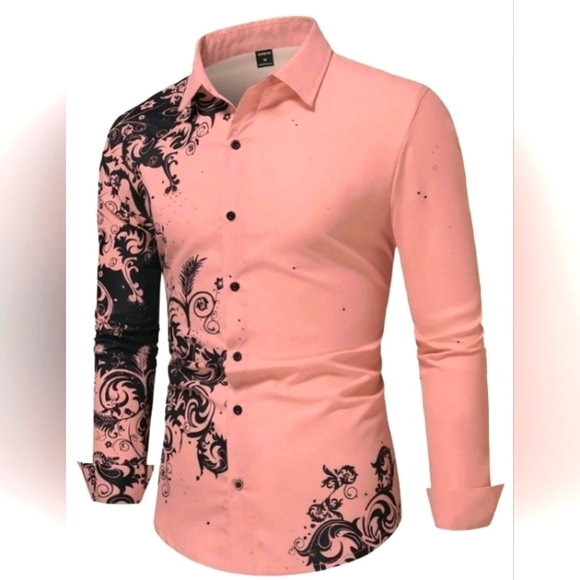 Other - Men's causal long sleeve button down pink & black shirt Size: XL